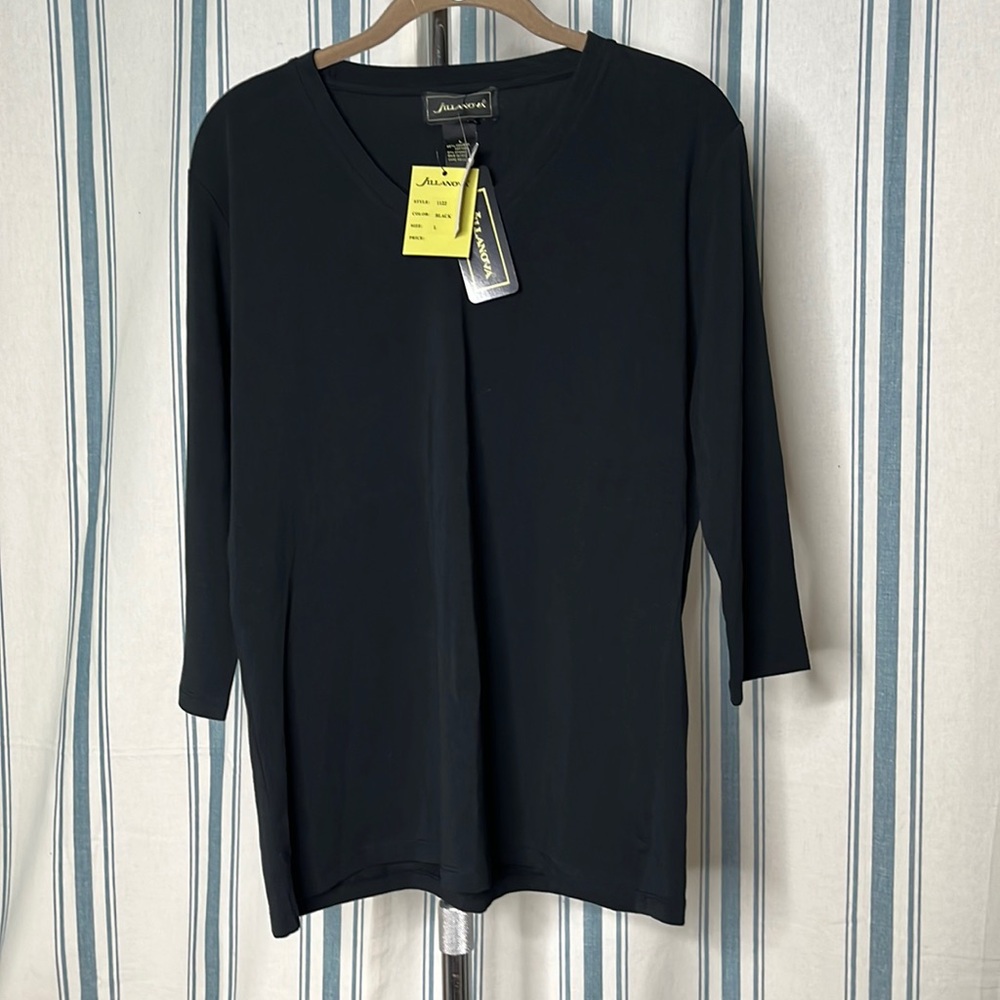 Jillanova 95 combed cotton top pullover blouse Black 3/4 sleeve NWT